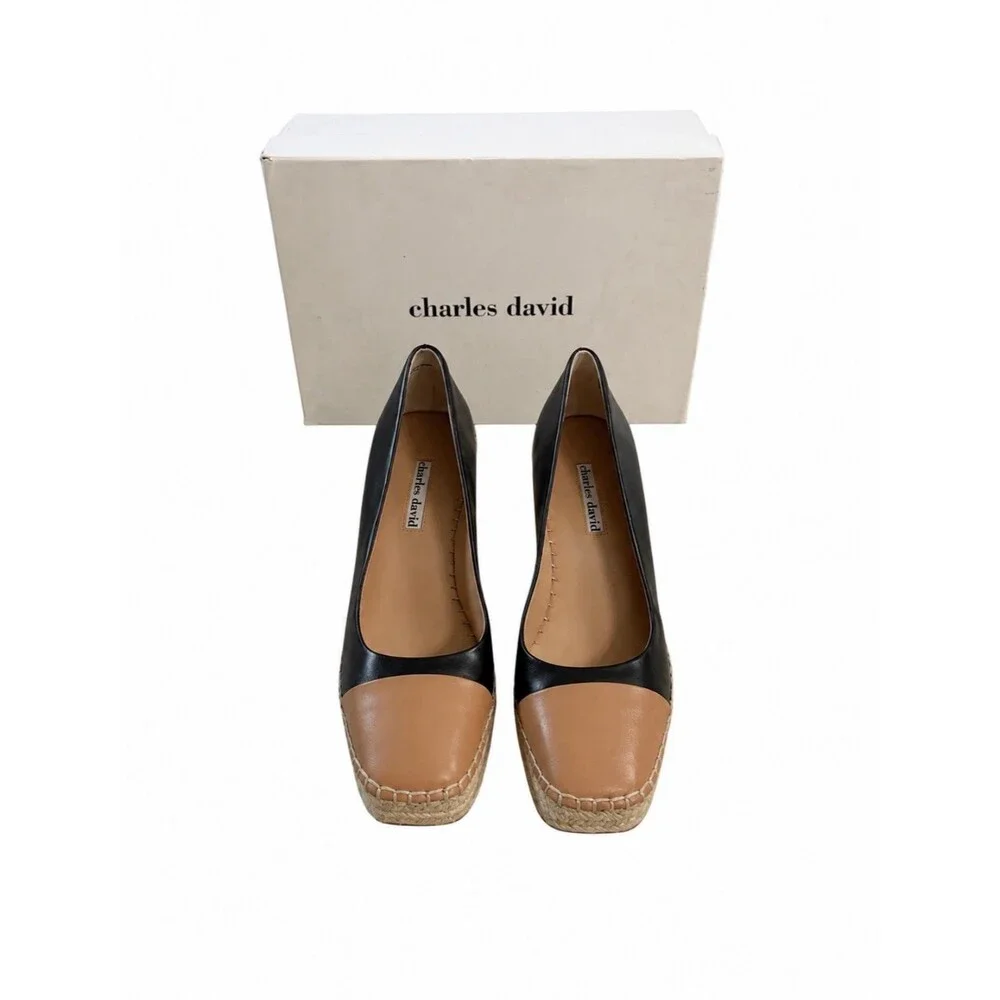 Charles David Glider Cap Toe Espadrille Leather Wedge Women’s Size 9M NIB